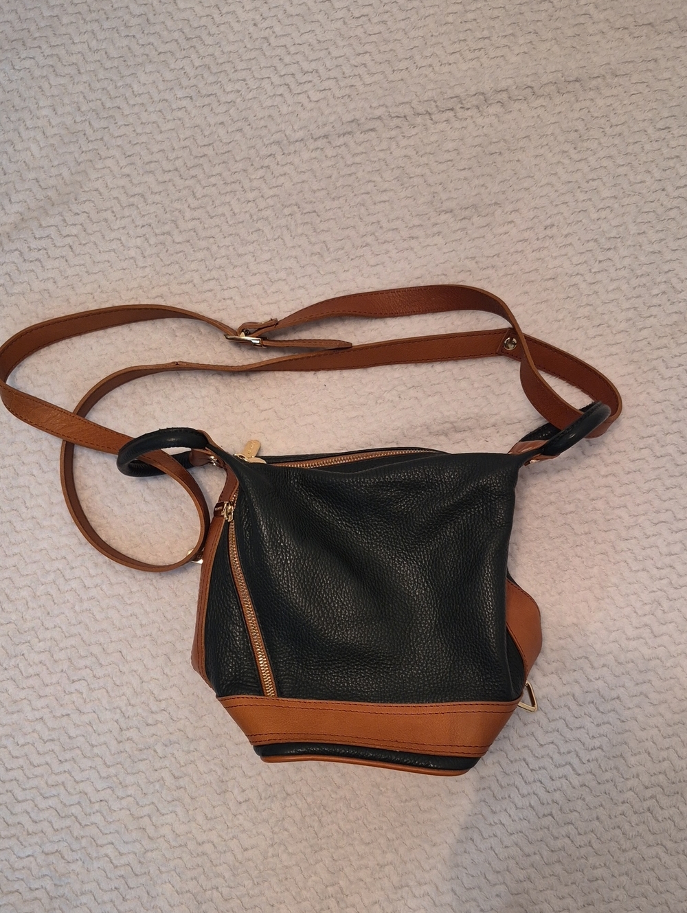 Valentina Black and Tan Leather Crossbody Bag